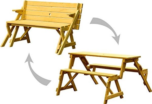 dobar® 29301FSCe Picknickbank 2in1 Groß | Multifunktions Gartenbank | Picknicktisch Massivholz | Sitzbank und Tisch 4 Personen | Sitzgarnitur Outdoor | 138 x 144 x 77 cm | Natur