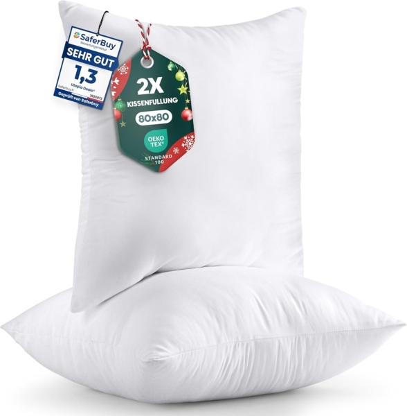 Utopia Bedding 2er Set Kissenfüllung 80 x 80 cm, Innenkissen Füllkissen Kopfkissen Sofakissen (Weiß)