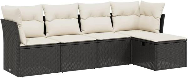 vidaXL 5-tlg. Garten-Sofagarnitur mit Kissen Schwarz Poly Rattan 3263132