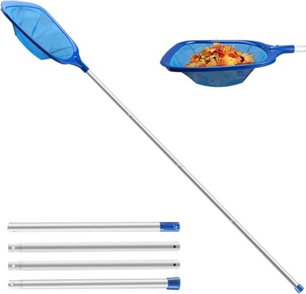 Jsdoin Pool Kescher, 161cm lang-Teichkescher mit Teleskopstange,14,5cm Tief Kescher Feinmaschig - Für Teich, Algen & Bestway Pool,Spa, Teiche, Whirlpools