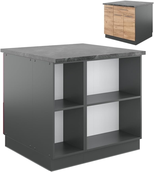 Kücheninsel Fame-Line Goldkraft Eiche/Anthrazit 90 cm mit Schublade, ohne Arbeitsplatte Vicco