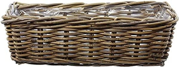 Rattan Pflanzkasten "Koboo Grey" 46 cm lang, grau, Balkonkasten, Blumenkasten für Draußen, Pflanzgefäß