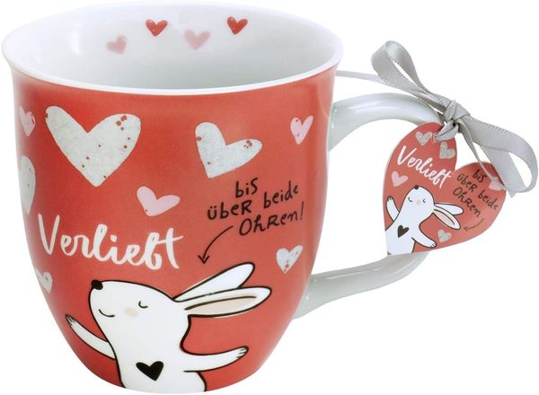 Happy Life 45334 Kaffee Tasse aus Porzellan, mit Hase, Verliebt bis über beide Ohren, 40 cl
