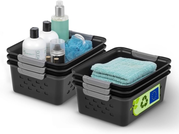 Iris Ohyama, 6er-Set 5L, aufbewahrungskörbe aus Kunststoff, Vielseitige Ordnungsbox, Stapelbar & platzsparend, Nachhaltige Organisation, BPA-frei, Körbe & Behälter für Bad & Küche, Schwarz, OSB-S