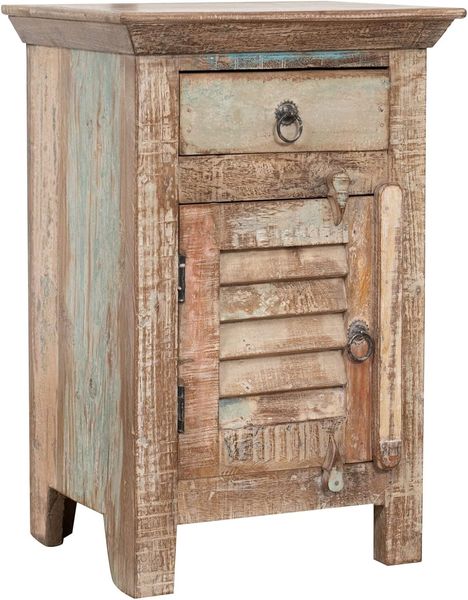 Biscottini Nachttisch aus recyceltem Holz 65 x 33 x 43 cm | Nachttisch für Schlafzimmer rustikal | Vintage Nachttische mit antikem Finish
