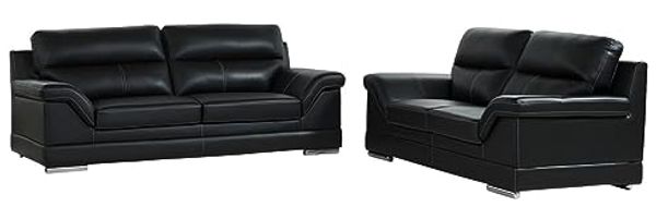 Vente-unique - MONIKA Couchgarnitur Leder Schwarz - B 103 cm x H 100 cm x L 190 cm235 cm