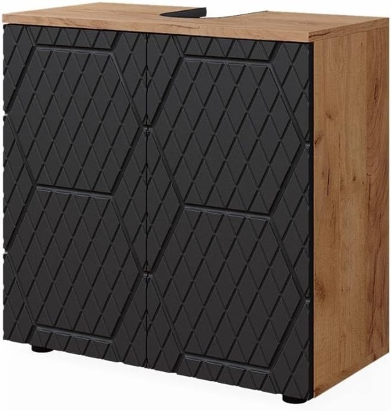 Vicco 'Irma' Waschbeckenunterschrank, Holz, Anthrazit / Natur (Sechseck), 59 x 30 x 60 cm