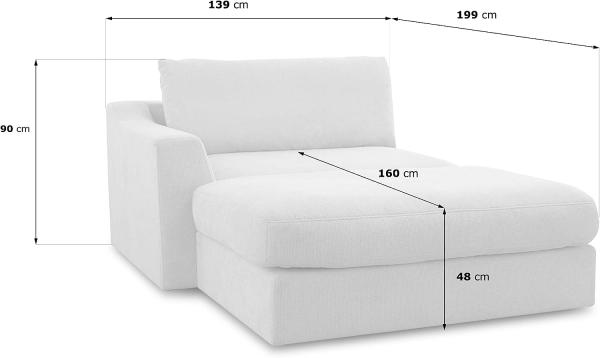 CAVADORE Sofa-Modul "Fiona" Longchair mit Armteil links / XXL-Recamiere passend zur Couchgarnitur Fiona / 139 x 90 x 199/Webstoff hellgrau Bild 6