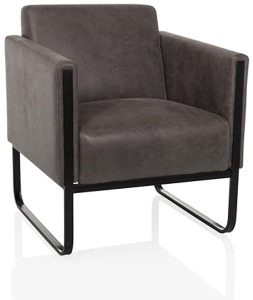 hjh OFFICE Loungesessel 1-Sitzer Aruba Retro, modernes Loungesofa im trendigen Design, gepolsterte Sitzfläche, pflegeleichter Kunstlederbezug, Grau