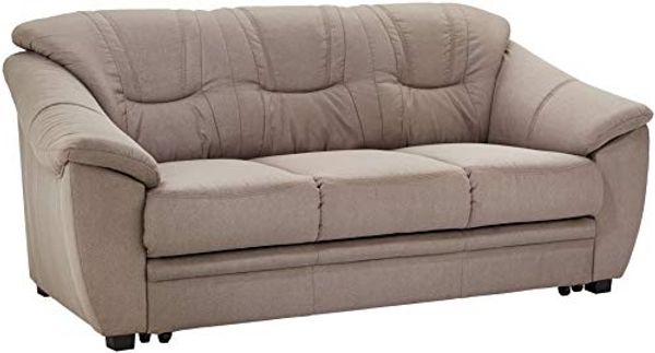 Cavadore 3-Sitzer Sofa Savana / 3er Sofa, mit Federkern im klassischen Design, inkl. Bettfunktion, 198 x 90 x 90, Mikrofaser in Lederoptik, hellgrau