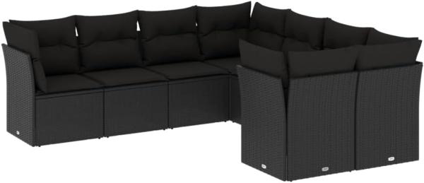 vidaXL 8-tlg. Garten-Sofagarnitur mit Kissen Schwarz Poly Rattan 3218585