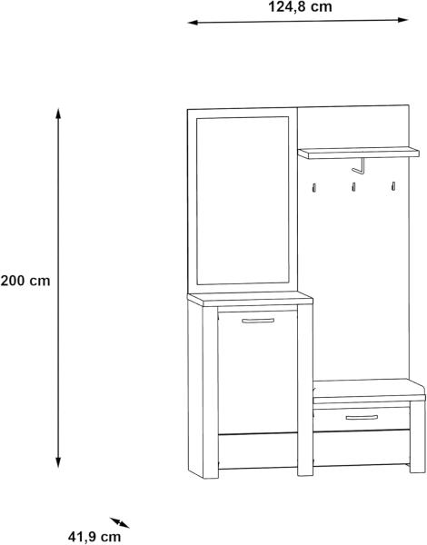 Forte Möbel Kompaktgarderobe, Holzwerkstoff, Betonoptik dunkelgrau/weiß mit MDF weiß Hochglanz, B x H x T: 124,8 x 200 x 41,9 cm Bild 7