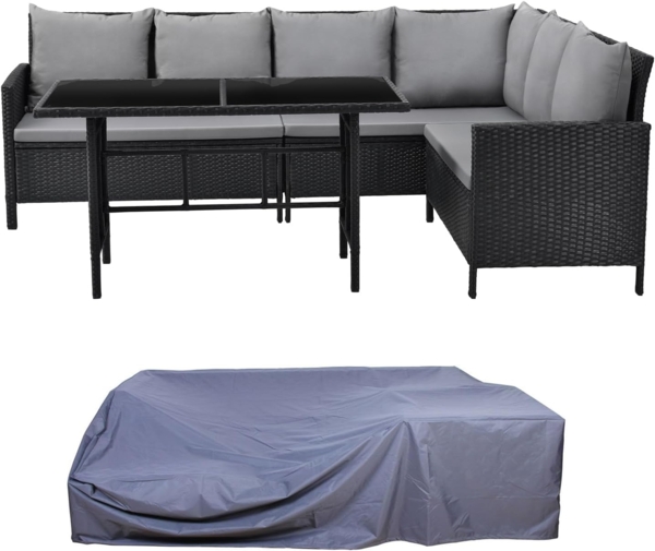 SVITA MADISON Set Poly-Rattan Garten-Lounge Rattan-Set Abdeckhaube Schwarz