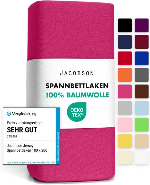 Jacobson Jersey Spannbettlaken Spannbetttuch Baumwolle Bettlaken (140x200-160x200 cm, Pink)