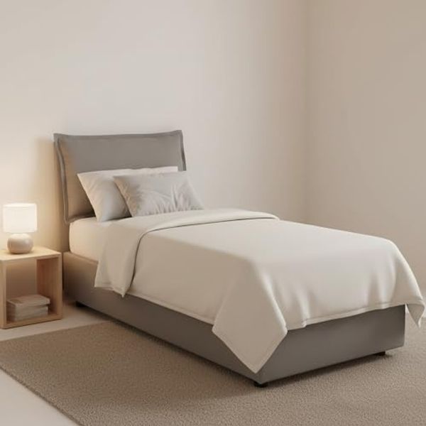 Talamo Italia - Einzelbett Evelyn, Bettkasten mit Stoffbezug, 100 % Made in Italy, Öffnung vorne, inklusive Matratze 90x200 cm, Grau