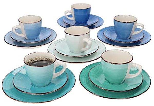 MamboCat Kaffeeservice 18tlg. Kaffeeservice Blue Curacao 6 Personen in Blau-Tönen, Steingut