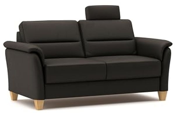 CAVADORE Leder 3er-Sofa Palera / Landhaus-Couch mit Federkern, Kopfstütze + massiven Holzfüßen / 179 x 89 x 89 / Leder Dunkelbraun