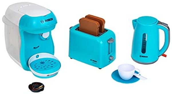 Theo Klein Bosch Frühstücksset 2021, 9-tlg, Wasserkocher, Kaffeemaschine, Toaster, Kinderküche, Kinder Spielzeug, 9519