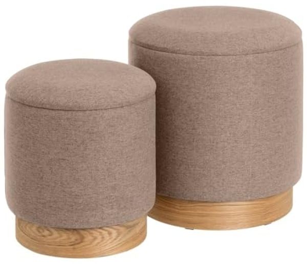 Set mit 2 Hockern aus Stoff und MDF in Beige