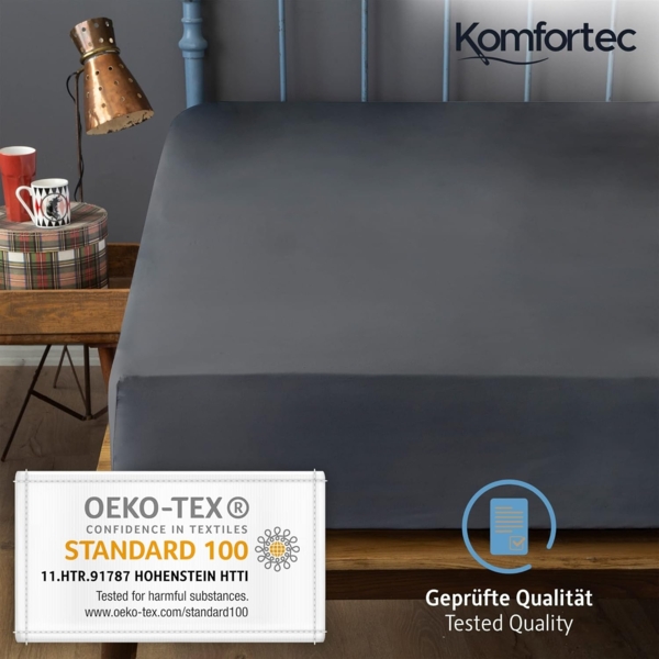 Komfortec Jersey Spannbettlaken 200x200 cm, 100% Baumwolle, Anthrazit Bild 7