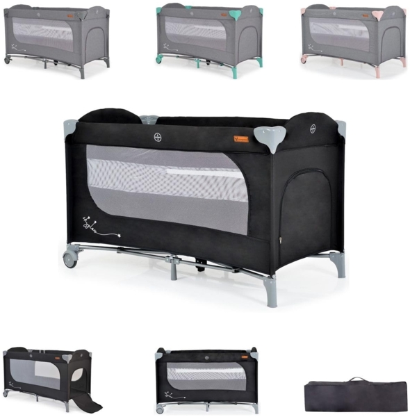 Cangaroo Reisebett Skyglow 2 Ebenen Räder Matratze Seiteneingang Tasche Bremsen schwarz