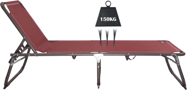 HOMECALL Aluminium-Klappliege, Textilene-Gewebe, 200x70 cm, Max. Tragkraft 150 kg - Rot Bild 4
