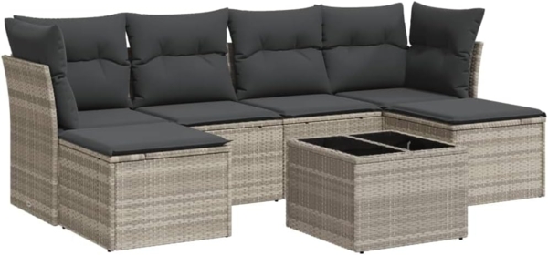 vidaXL 7-tlg. Garten-Sofagarnitur mit Kissen Hellgrau Poly Rattan 3249861