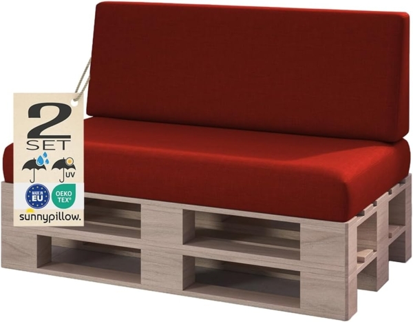 sunnypillow Palettenkissen Milano - 2er Set Palettenauflage mit abnehmbarem Bezug Kaltschaum, 2er Set Sitz- und Rückenkissen