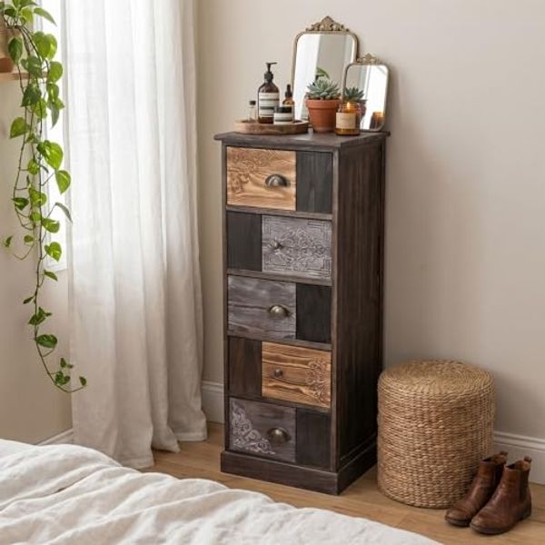 CARO-Möbel Kommode MARA, Schubladenkommode Standregal Kommode Vintage Landhaus Shabby Design Au