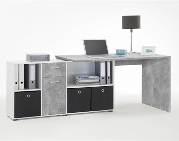 FMD Möbel - LEXO/LEX - Schreibtisch - melaminharzbeschichtete Spanplatte - Beton LA - 135,7 x 74,2 x 135,7cm Bild 3