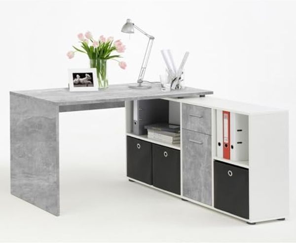 FMD Möbel - LEXO/LEX - Schreibtisch - melaminharzbeschichtete Spanplatte - Beton LA - 135,7 x 74,2 x 135,7cm Bild 4