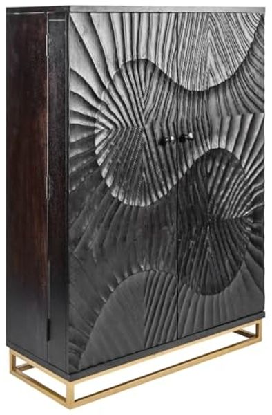 riess-ambiente Barschrank SCORPION 140cm schwarz / gold (Einzelartikel, 1-St) Wohnzimmer · Massivholz · Metall · 3D Schnitzereien