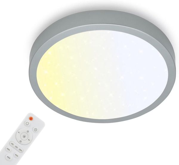 BRILONER - LED Deckenlampe mit Fernbedienung, Sternenhimmel, einstellbar von warmweiß bis kaltweiß, LED Lampe, Deckenleuchte, Wohnzimmerlampe, Schlafzimmerlampe, Küchenlampe, 38x5 cm, Silberfarbig