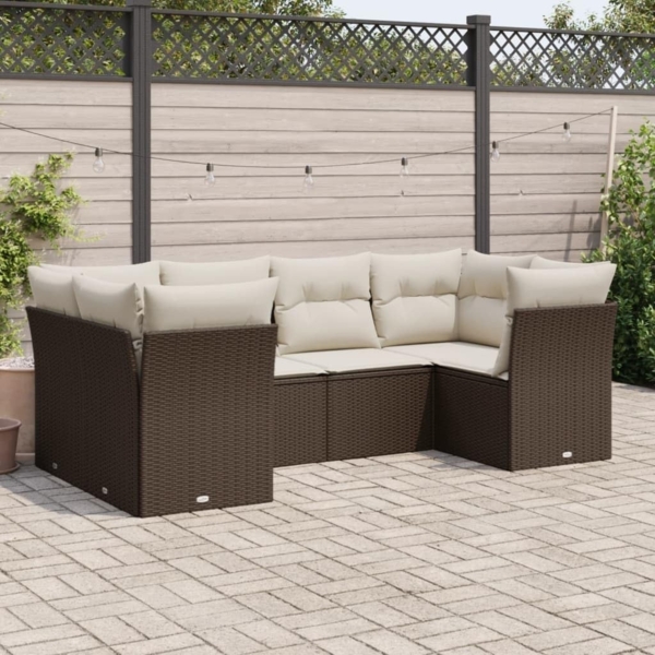 vidaXL 6-tlg. Garten-Sofagarnitur mit Kissen Braun Poly Rattan 3218113 Bild 2