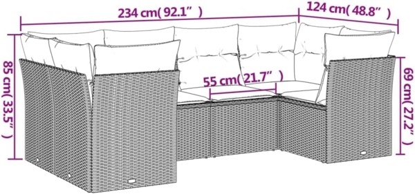 vidaXL 6-tlg. Garten-Sofagarnitur mit Kissen Braun Poly Rattan 3218113 Bild 3