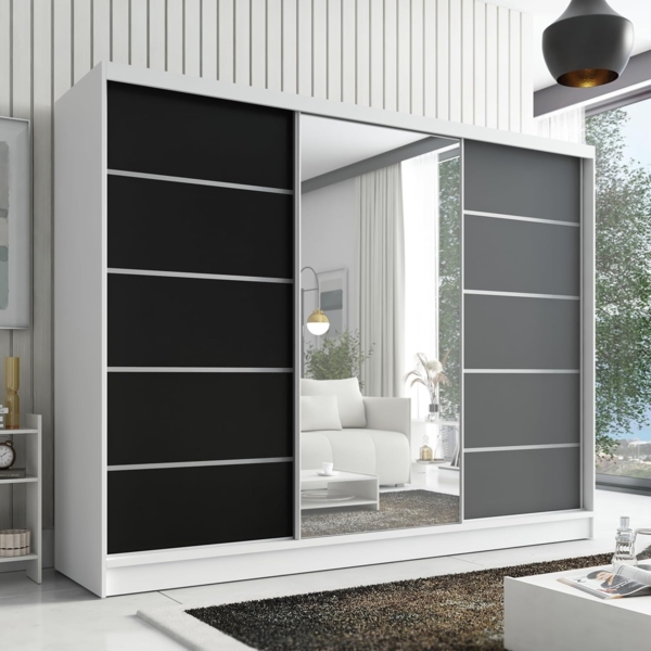 Schwebetürenschrank AVIRA 1 3-türig Schrank 200 cm (mit Spiegel) Farbe: Weiß , Schwarz , Graphit