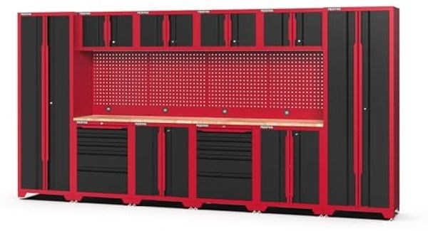 Feistos Werkstatteinrichtung "Juno 11", schwarz/rot, 396 x 46 x 198 cm (B x T x H),2 Hochschränke