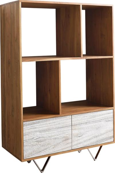 Highboard Kleo 90x130 cm Akazie Natur 2 Türen V-Fuß Edelstahl