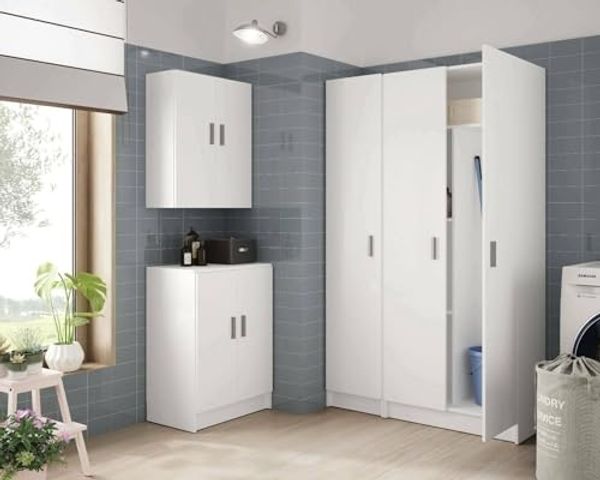Dmora - Detroit Wandschrank, Zusatzgarderobe mit 2 Türen, Mehrzweck-Badezimmer- oder Wäscheschrank, 59x27h60 cm, Weiß