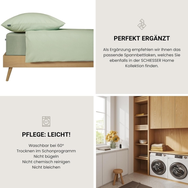Schiesser Bettwäscheset Laura - Baumwoll Seersucker - 2-teilig - 135 x 200 cm - Hellgrün Bild 5