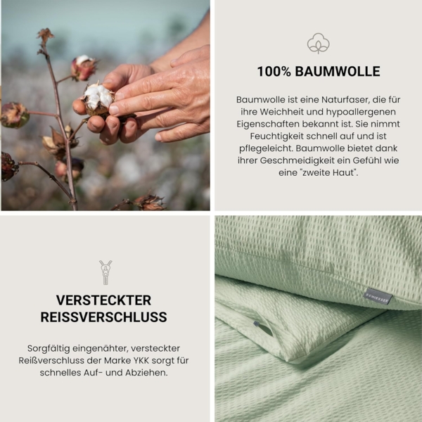 Schiesser Bettwäscheset Laura - Baumwoll Seersucker - 2-teilig - 135 x 200 cm - Hellgrün Bild 3