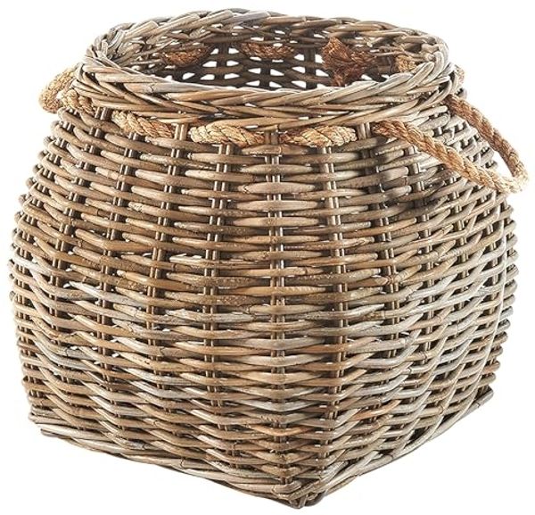 Kobolo Aufbewahrungskorb Korb aus Rattan geflochten kubu grey mit Seilgriff