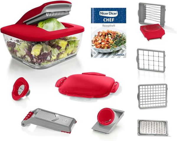 Genius Gemüseschneider Gemüsehobel Nicer Dicer Chef 15 tlg. Rot