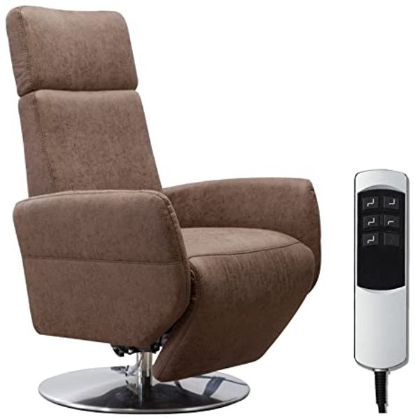 Cavadore TV-Sessel Cobra mit 2 E-Motoren / Elektrischer Fernsehsessel mit Fernbedienung / Relaxfunktion, Liegefunktion / Ergonomie L / Belastbar bis 130 kg / 71 x 112 x 82 / Lederoptik Braun