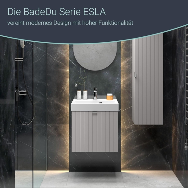 BADEDU ESLA Waschbecken mit Unterschrank 50 cm breit, Grau, Waschbecken Gussmarmor Weiß Bild 7