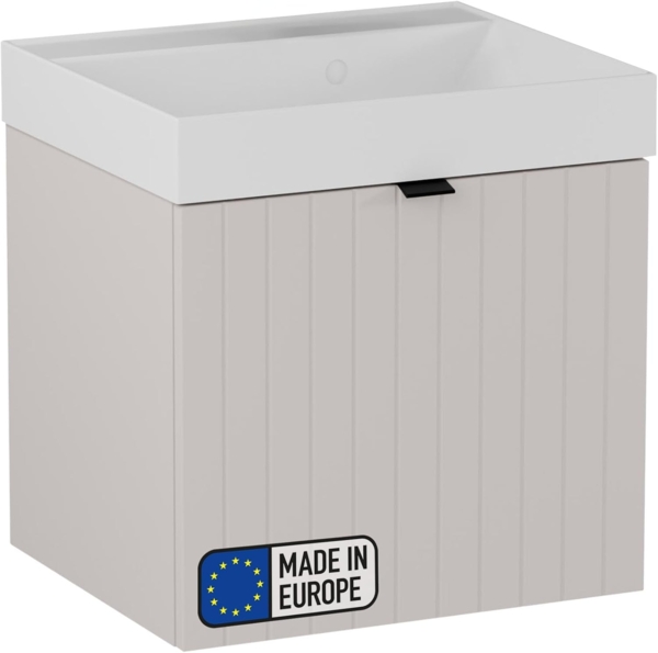 BADEDU ESLA Waschbecken mit Unterschrank 50 cm breit, Grau, Waschbecken Gussmarmor Weiß Bild 1