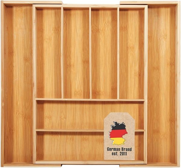 Intirilife Besteckkasten (1 St, 1x Besteckkasten), Schubladen Besteckkasten Organizer aus Bambus 8 Fächer ausziehbar