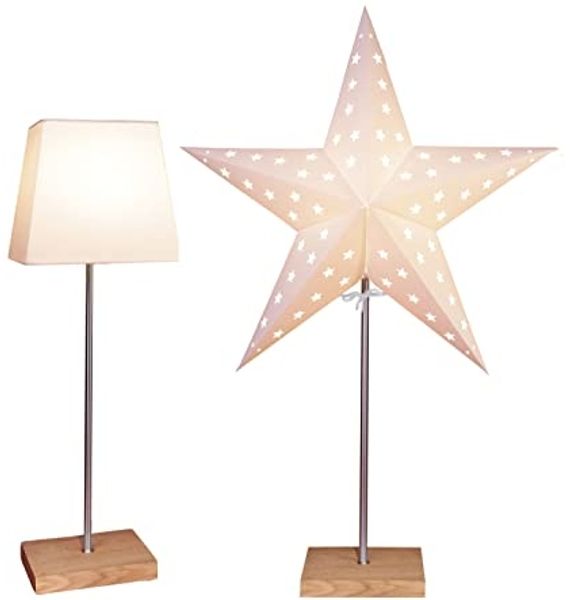 Tischlampe Leo, 3D Papierstern, Holz, Metall, E14
