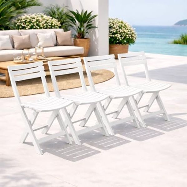 4 Stück Gartenstuhl Klappstuhl Outdoorstuhl Kunststoff Weiß