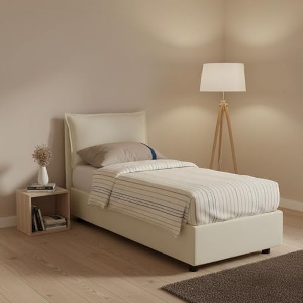 Talamo Italia - Penelope Einzelbett, Bettkasten mit Stoffbezug, 100 % Made in Italy, Öffnung vorne, inklusive Matratze 90x190 cm, Beige